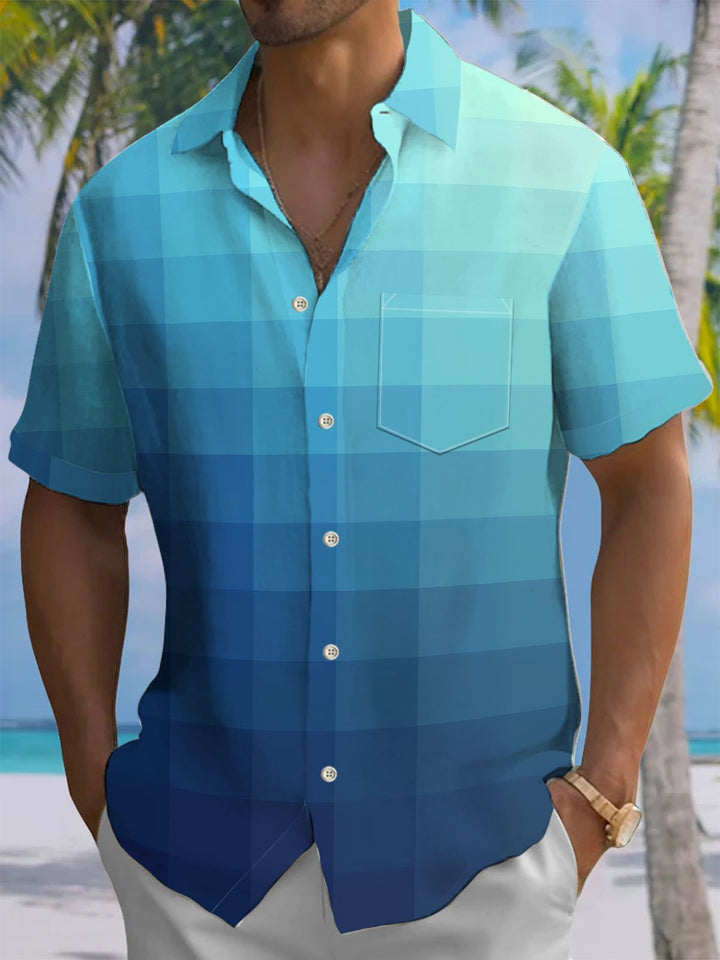 Alohadaddy® Casual Plaid Gradient Print Chest Pocket Men&