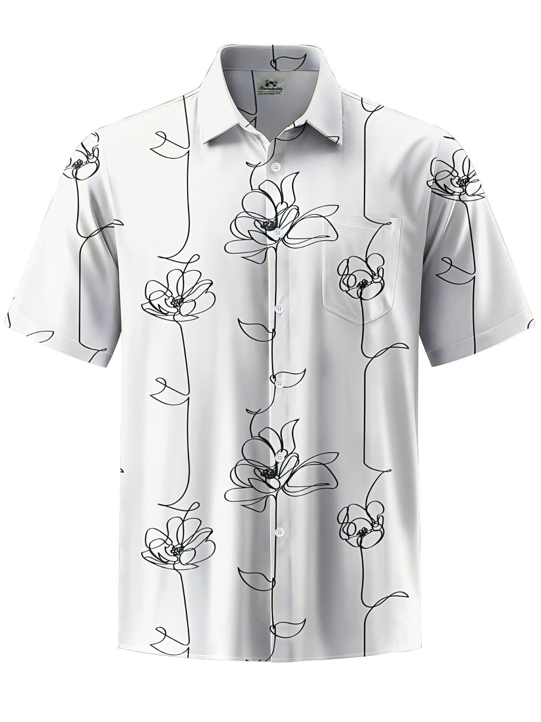 Alohadaddy® Casual Flowers Stick Figure Art Print Chest Pocket Men Short Sleeve Shirt Big &amp; Tall