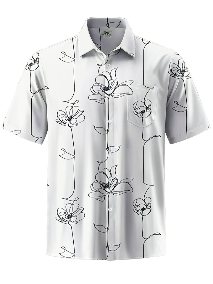 Alohadaddy® Casual Flowers Stick Figure Art Print Chest Pocket Men Short Sleeve Shirt Big &amp; Tall