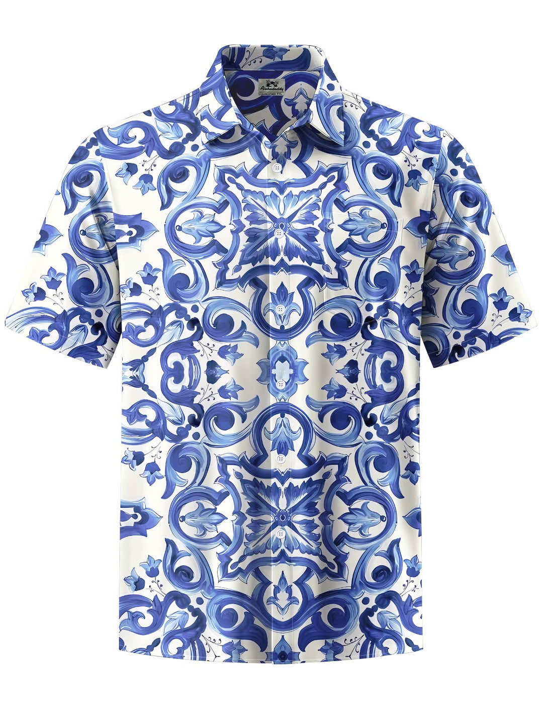 Alohadaddy® Hawaiian Ethnic Pattern Flowers Print Art Chest Pocket Men&