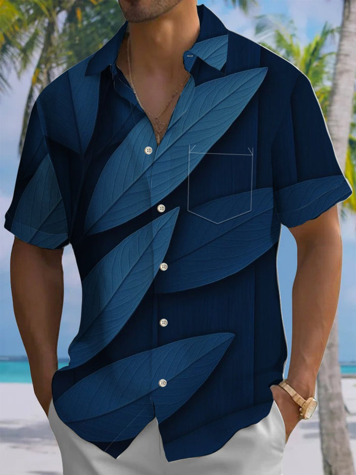 Alohadaddy® Casual Leaves Art Print Chest Pocket Mens Short Sleeve Shirt Big &amp; Tall