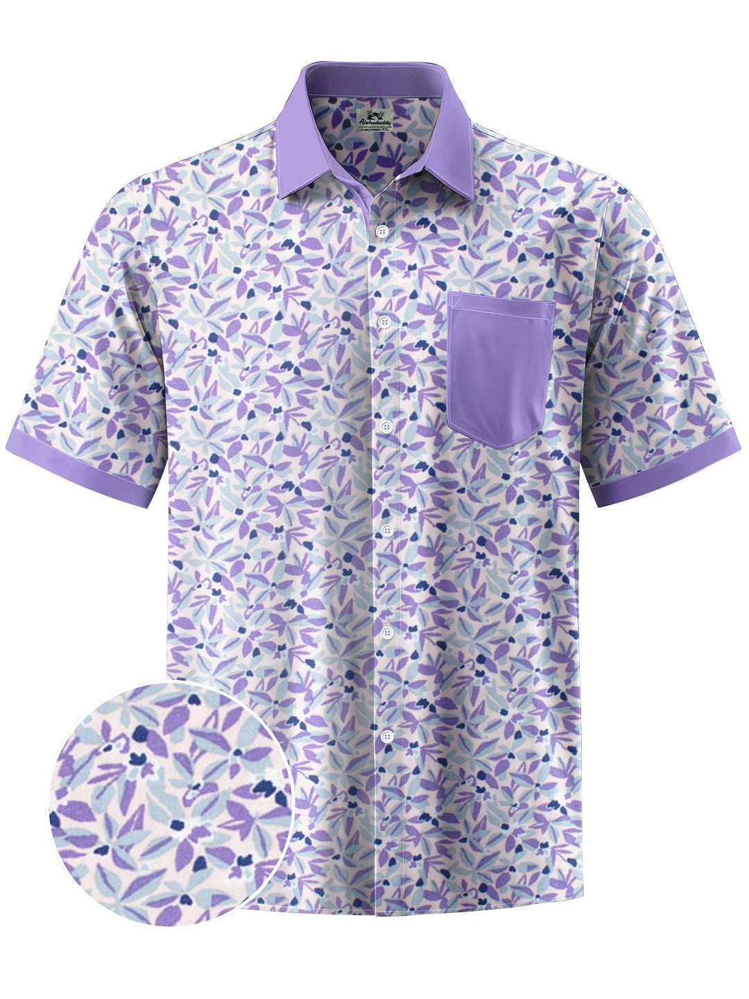 Alohadaddy® Hawaiian Leaves Contrast Art Print Chest Pocket Mens Short Sleeve Shirts Big &amp; Tall