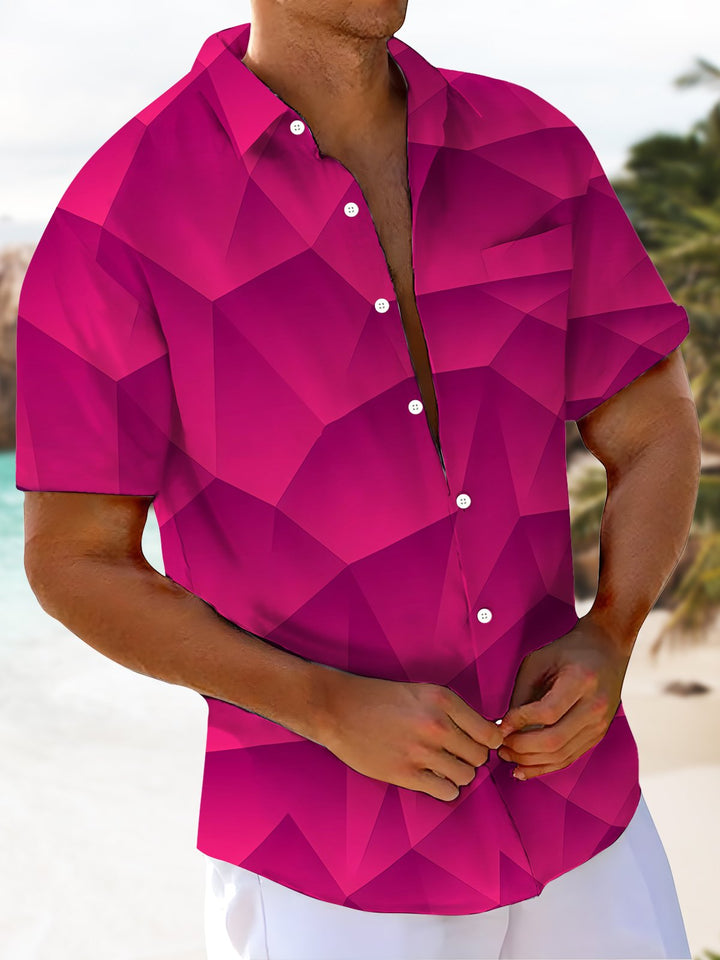Alohadaddy® Casual Geometric Art Print Chest Pocket Men&