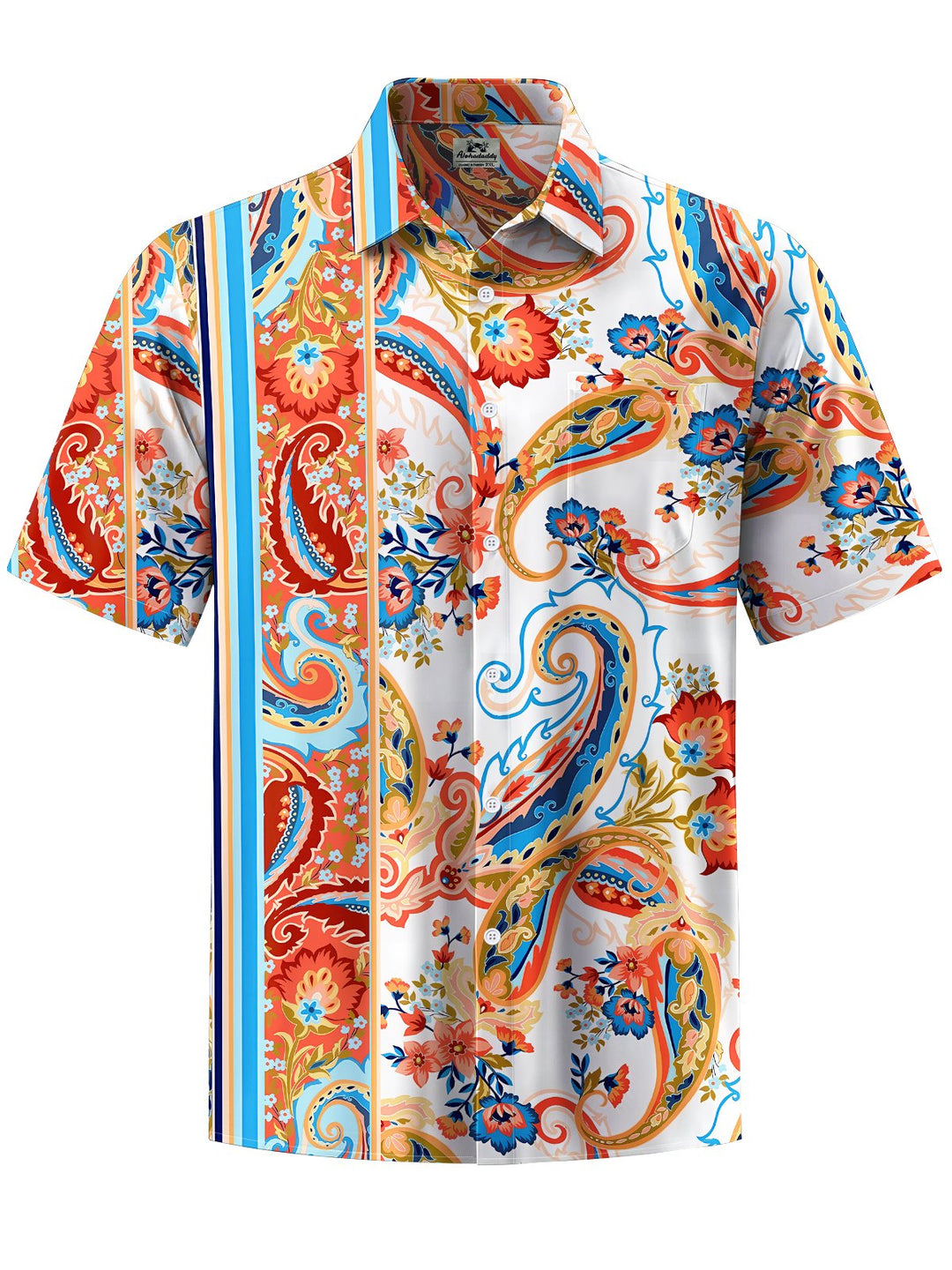 Alohadaddy® Casual Ethnic Pattern Cashew Flower Print Art Chest Pocket Men&