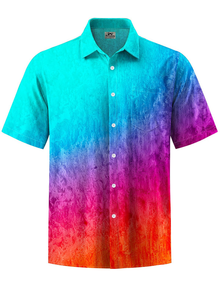 Alohadaddy® Hawaii Ombre Art Print Chest Pocket Mens Short Sleeve Shirt Big &amp; Tall