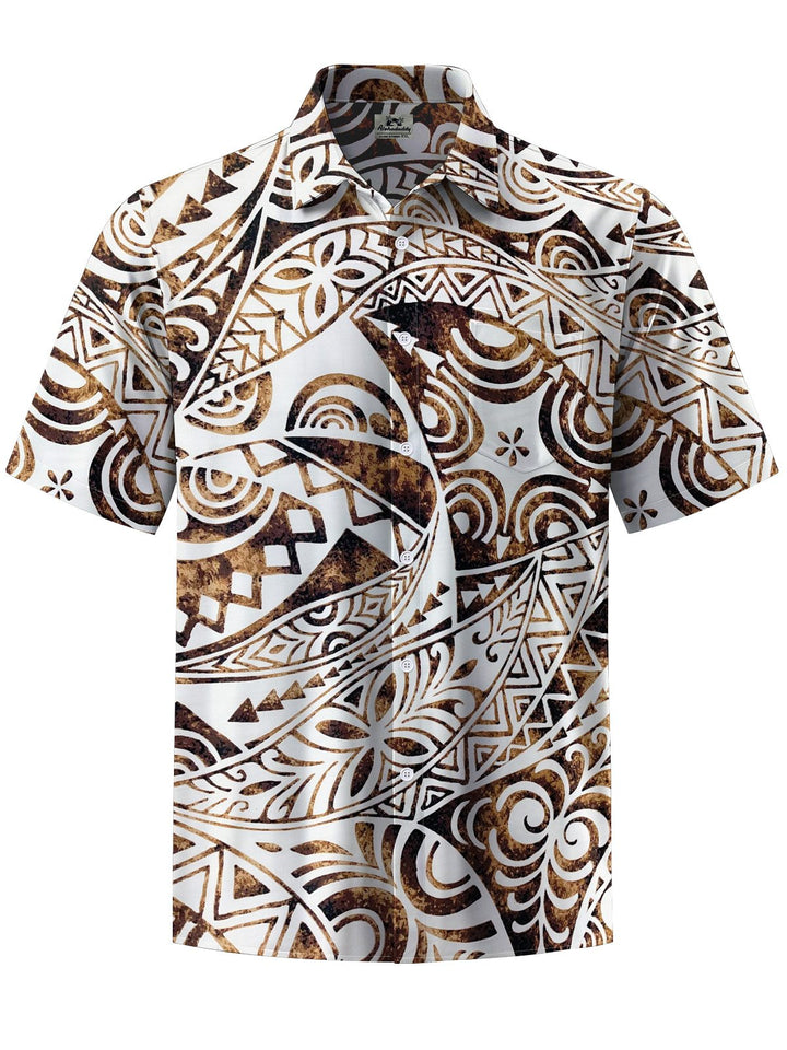 Alohadaddy® Vintage Ethnic Pattern Print Art Chest Pocket Men&