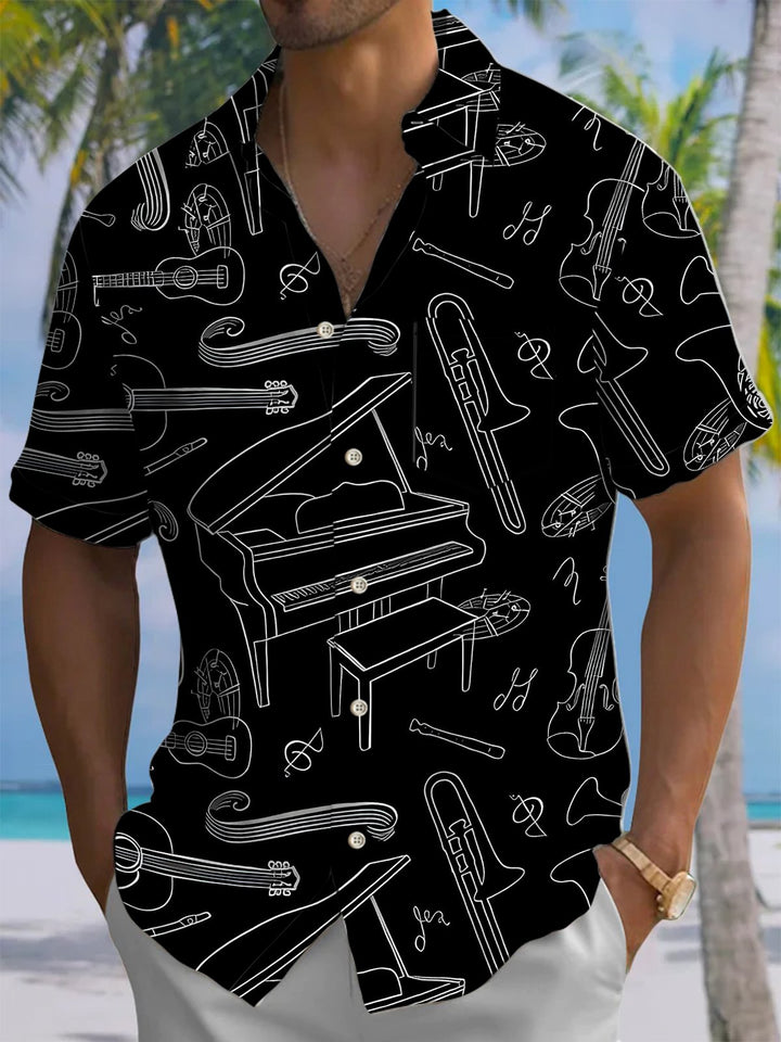 Alohadaddy® Casual Musical Instrument Art Print Chest Pocket Men&