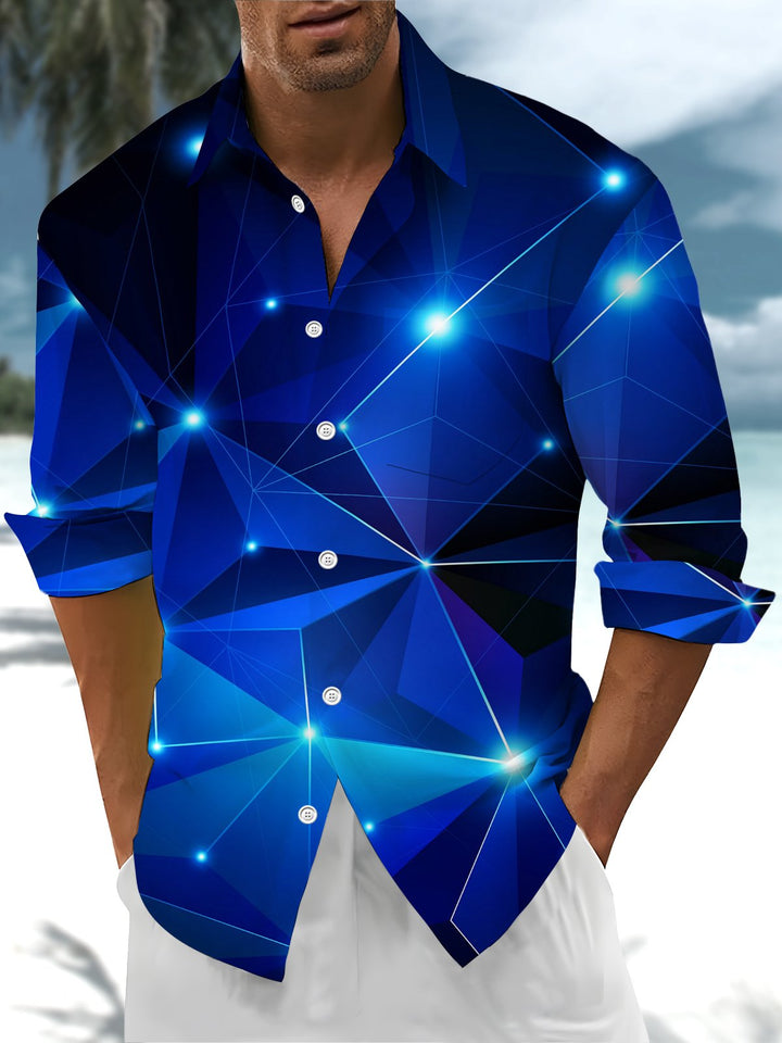 Alohadaddy® Casual Geometric Art Print Chest Pocket Men&