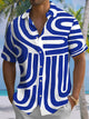 Alohadaddy® Casual Geometric Stripe Art Print Moisture-Wicking Chest Pocket Men's Short Sleeve Shirt Big & Tall
