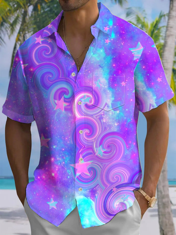 Alohadaddy® Hawaiian Abstract Ombre Art Print Chest Pocket Men&