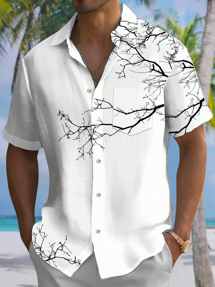 Alohadaddy® Casual Branch Painting Art Print Chest Pocket Men&