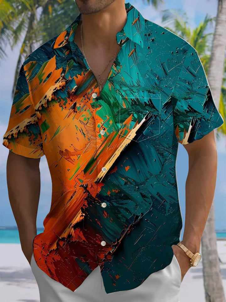 Alohadaddy® Vintage Acrylic Oil Painting Abstract Print Art Breast Pocket Men&