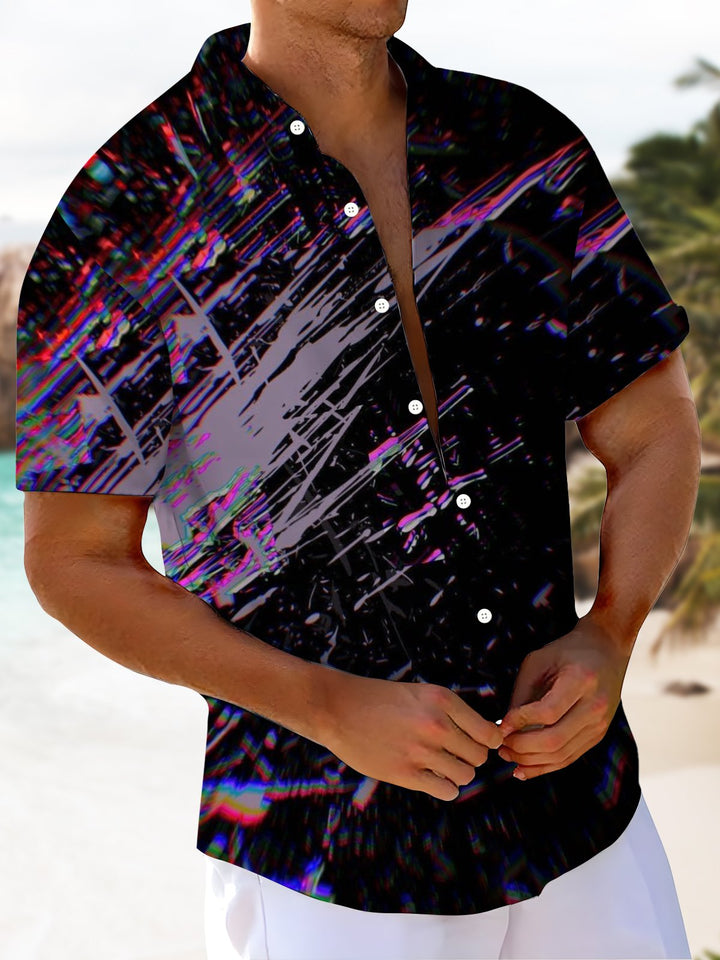 Alohadaddy® Casual Abstract Texture Art Print Chest Pocket Stretch Men&