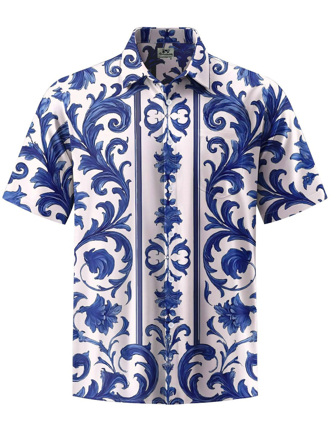 Alohadaddy® Vintage Baroque Art Print Chest Pocket Stretch Men&