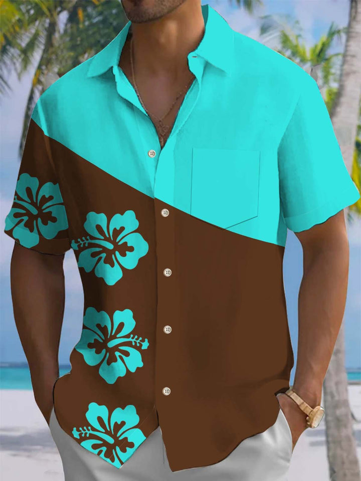 Alohadaddy® Casual Colorblock Floral Print Art Pocket Stretch Men&