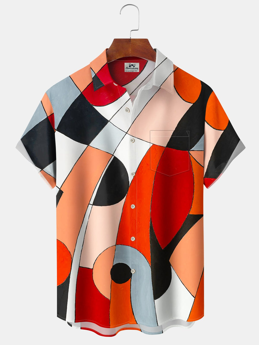 Alohadaddy® Retro Geometric Print Pocket Button Stretch Men&