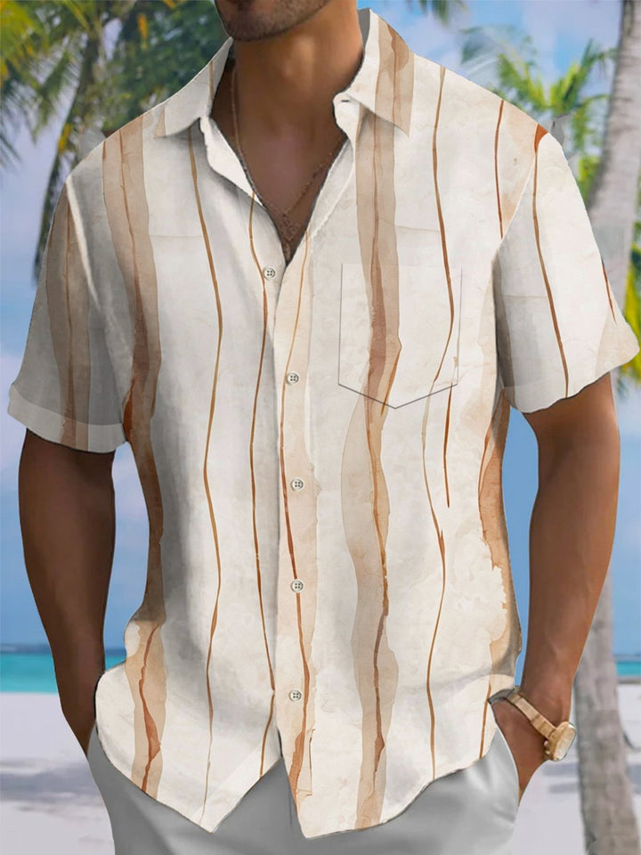 Alohadaddy® Vintage Striped Print Pocket Elastic Button Men&