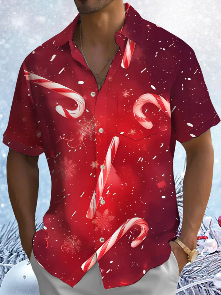 Alohadaddy® Christmas Candy Cane Printed Pockets Elastic Button Closure Men&