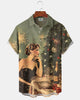 Alohadaddy® Christmas Vintage Christmas Girl Print Pocket Elastic Button Men's Short Sleeve Shirt Big & Tall