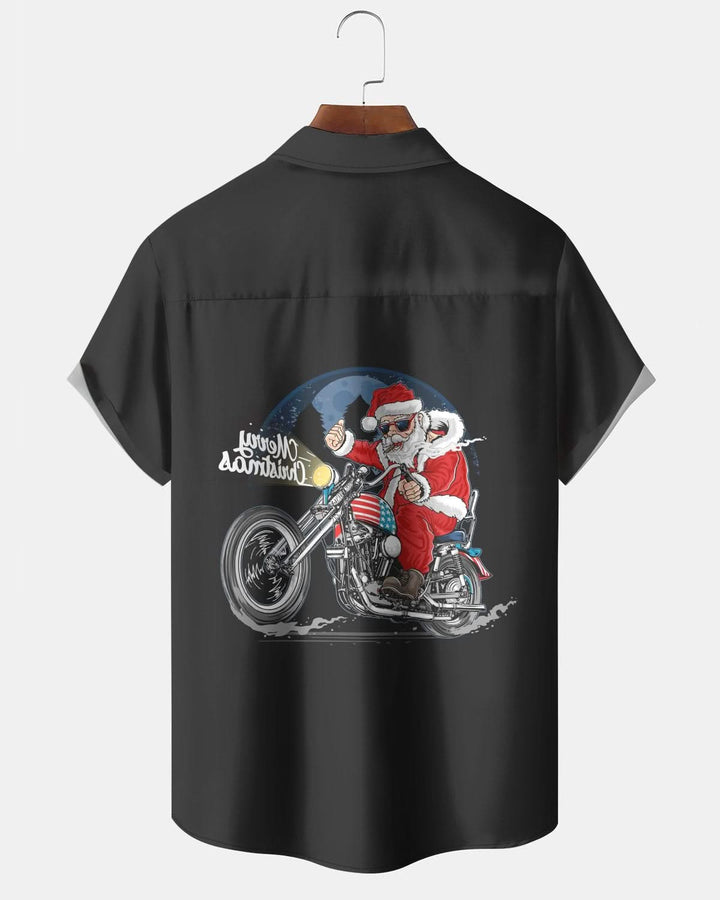 Alohadaddy® Santa Claus Motorcycle Print Pocket Elastic Button Men&