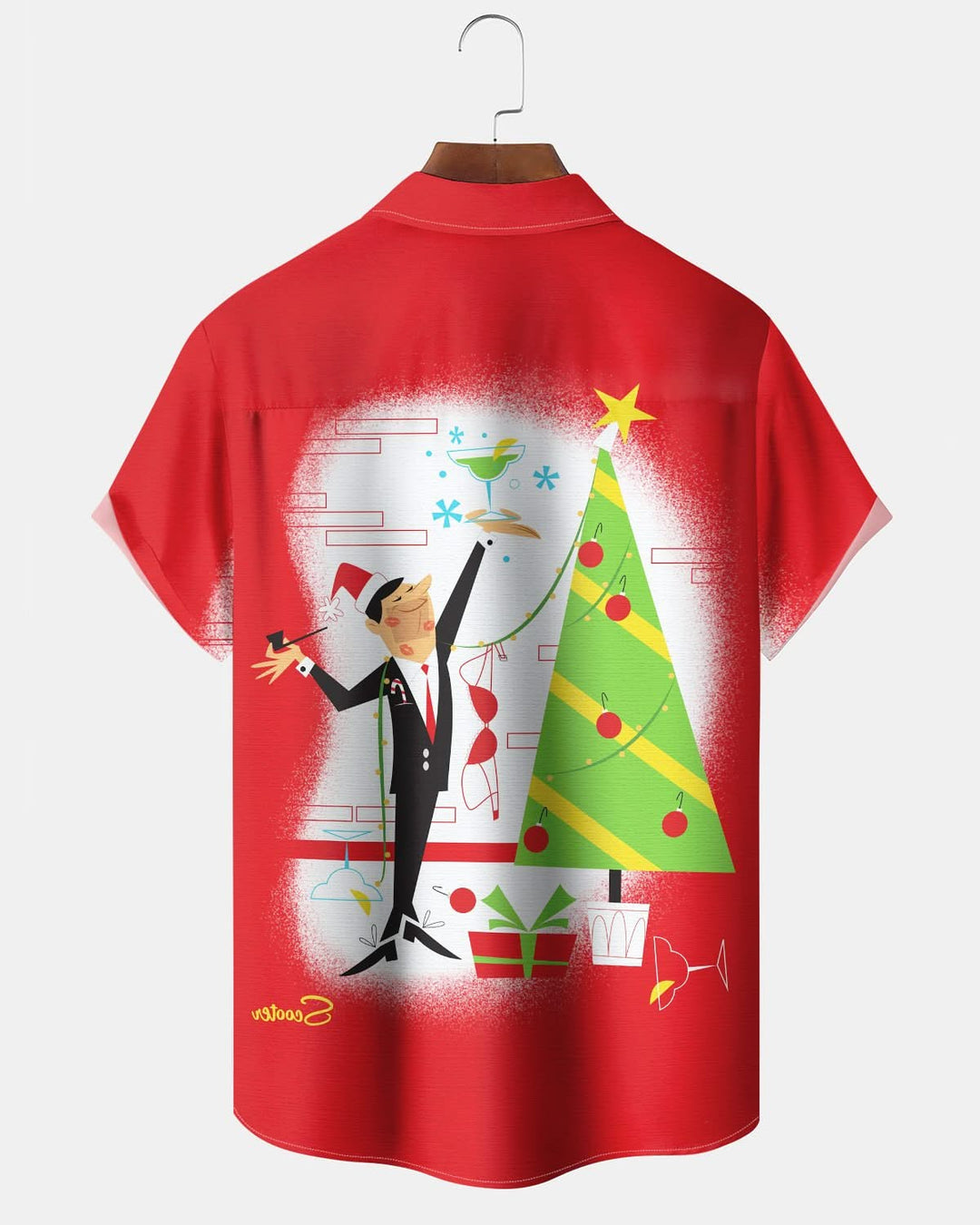 Alohadaddy® Geometric Atom Christmas Tree Vacation Print Art Pocket Button Elastic Men&