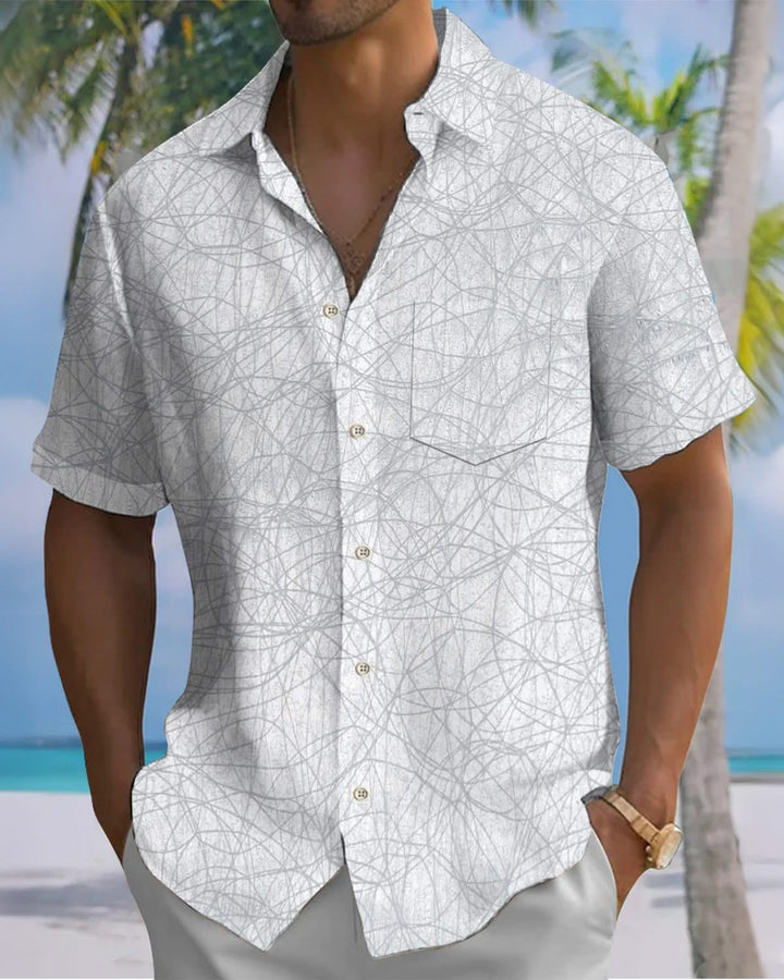 Alohadaddy® Casual Abstract Line Print Art Pocket Button Stretch Men&