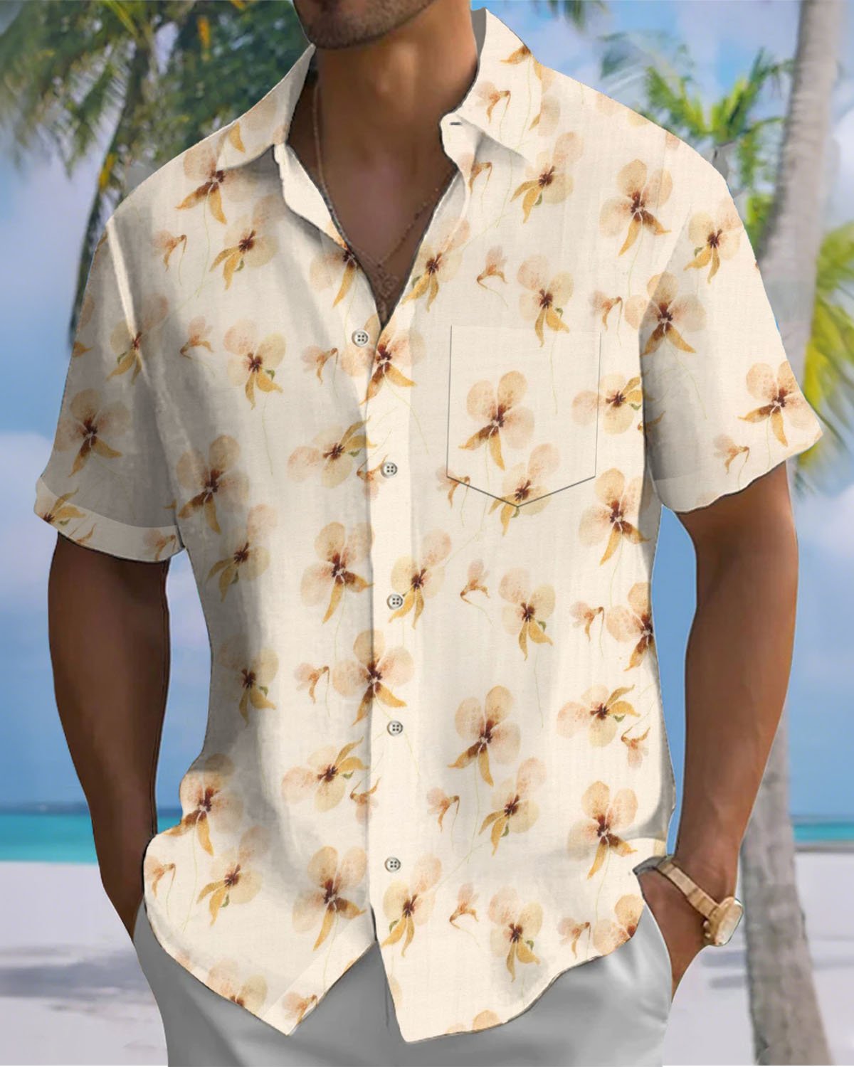 Alohadaddy® Hawaiian Floral Art Print Stretch Button Pocket Men's Short Sleeve Shirt Big & Tall