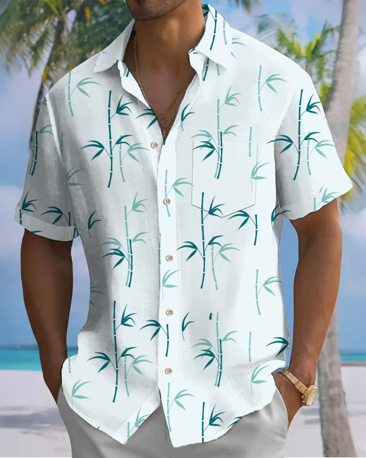 Alohadaddy® Hawaiian Bamboo Print Artistic Stretch Button Pocket Men&
