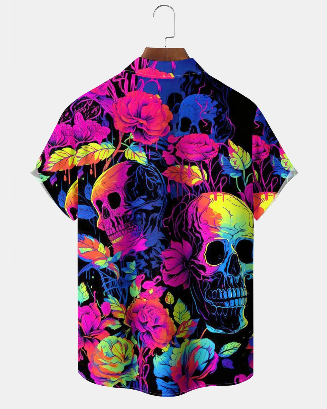 Alohadaddy® Casual Floral Skull Print Artistic Stretch Patchwork Pocket Button Men&