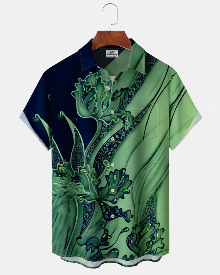 Alohadaddy® Casual Gradient Abstract Print Art Cardigan with Pockets and Buttons for Men - Short Sleeve ShirtBig &amp; Tall