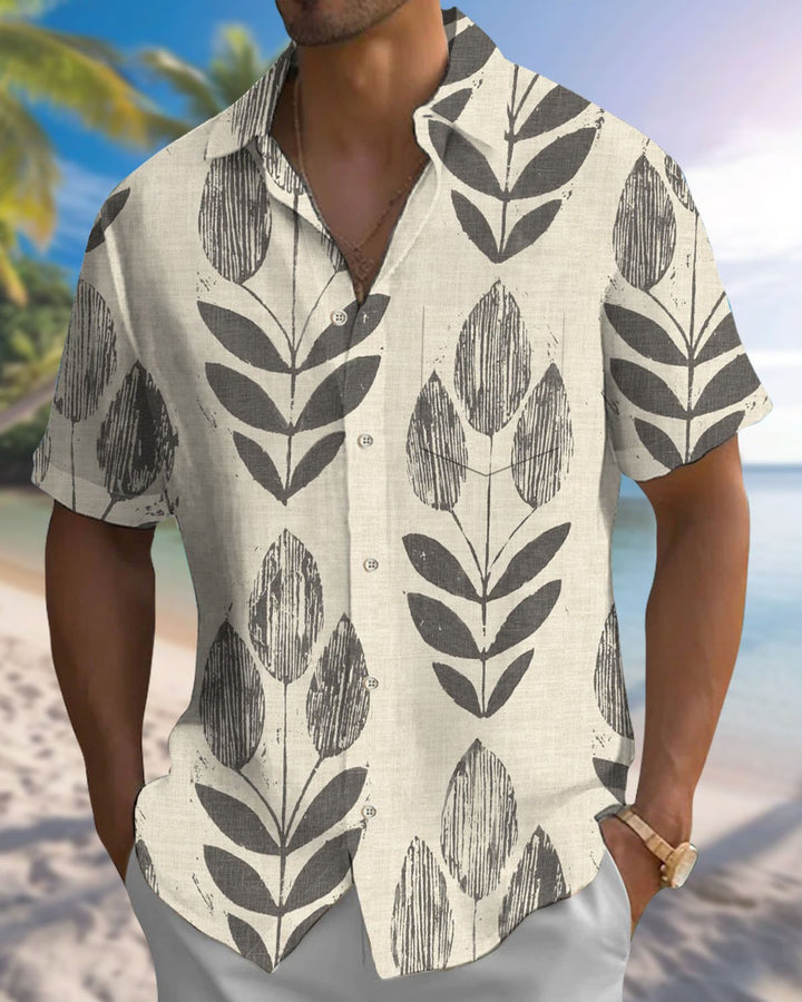Alohadaddy® Casual Leaf Print Art Pocket Button Men&