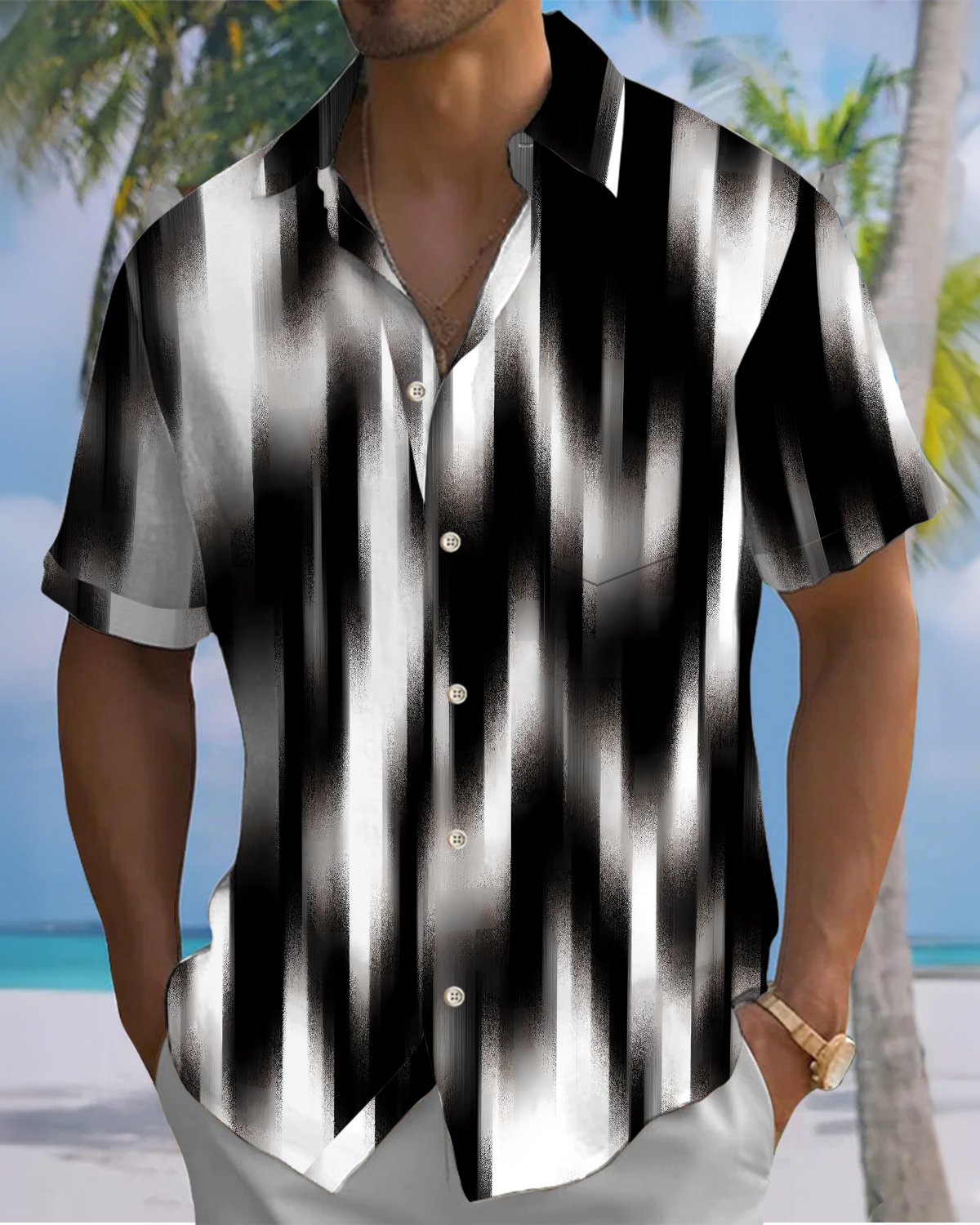 Alohadaddy® Casual Abstract Print Art Button Pocket Cardigan Men's Short Sleeve Shirt Big & Tall