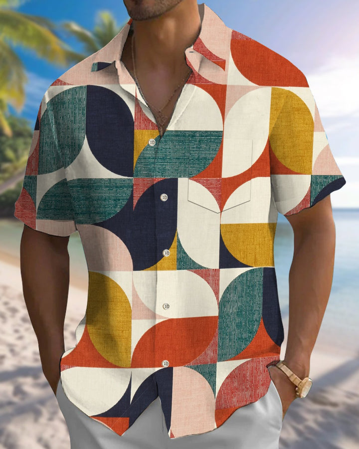 Alohadaddy® Casual Geometric Print Art Button Pocket Cardigan Men&