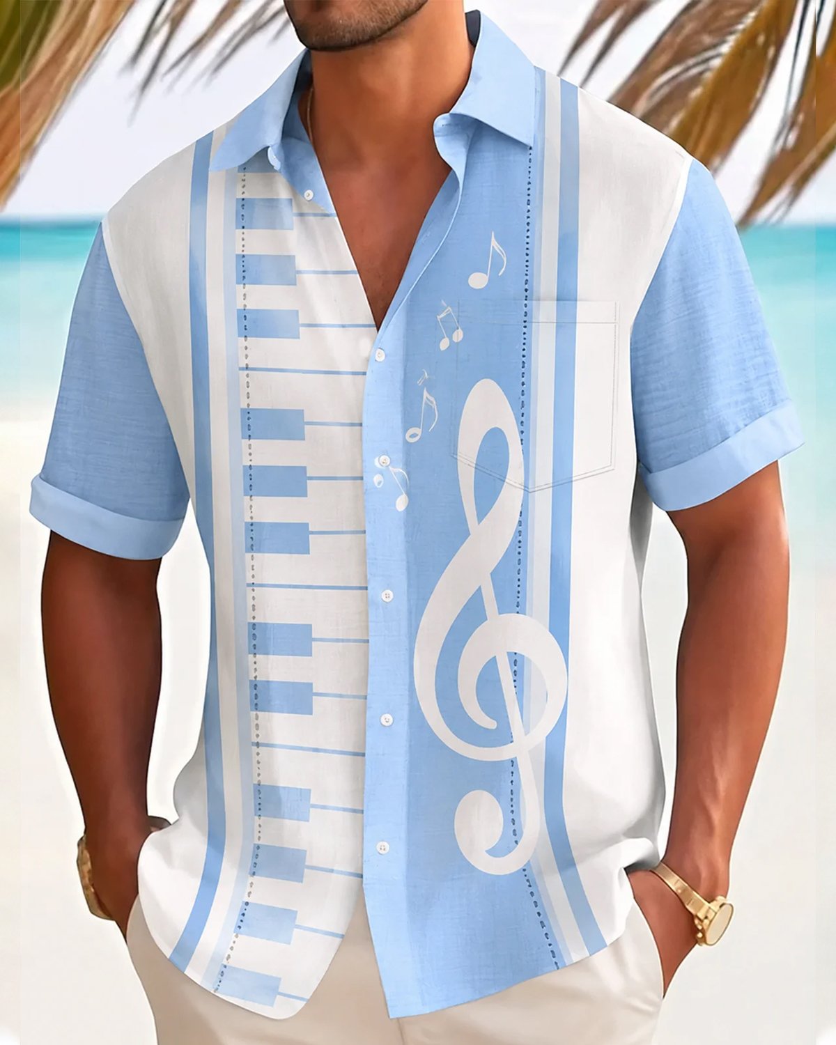 Alohadaddy® Men's Short-Sleeve Button-Down Shirt with Pocket Music Print