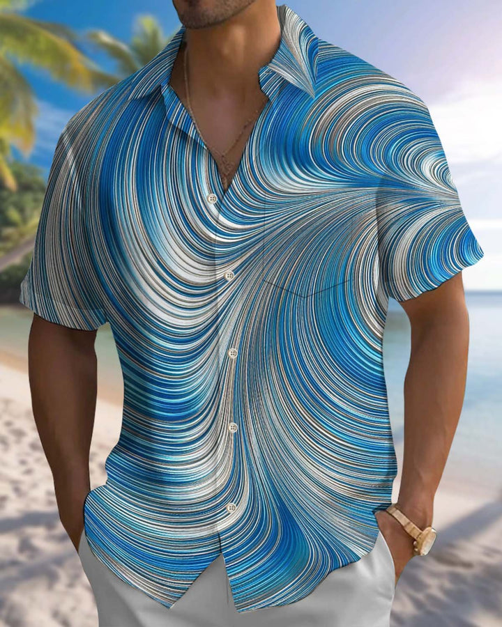 Alohadaddy® Men’s Short-Sleeve Button-Down Shirt Vintage Abstract Print with Pocket