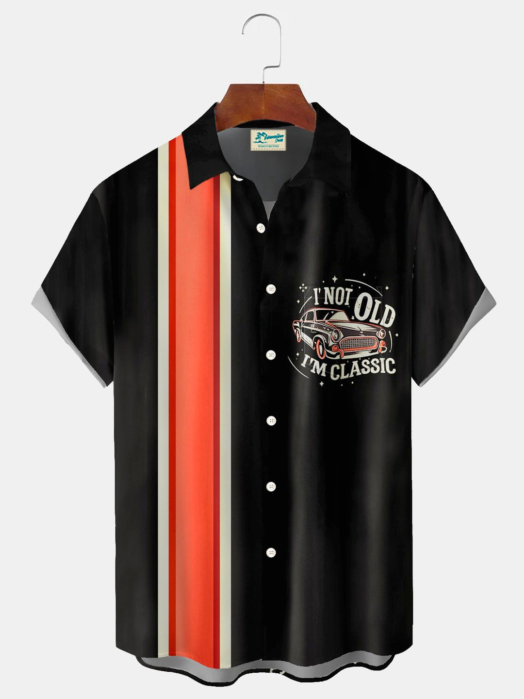 Camisa de manga corta con bolsillo abotonado y estampado 3D de letras a rayas estilo bolos retro de Alohadaddy para hombre, talla grande y alta