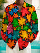 Camisa de manga corta con bolsillo y botones para hombre con estampado digital 3D del Día del Trabajo con hojas de arce retro de Alohadaddy, talla grande y alta