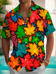 Alohadaddy Thanksgiving Maple Leaf 3D Digital Print Men's Button Pocket Short Sleeve Shirt Big & Tall