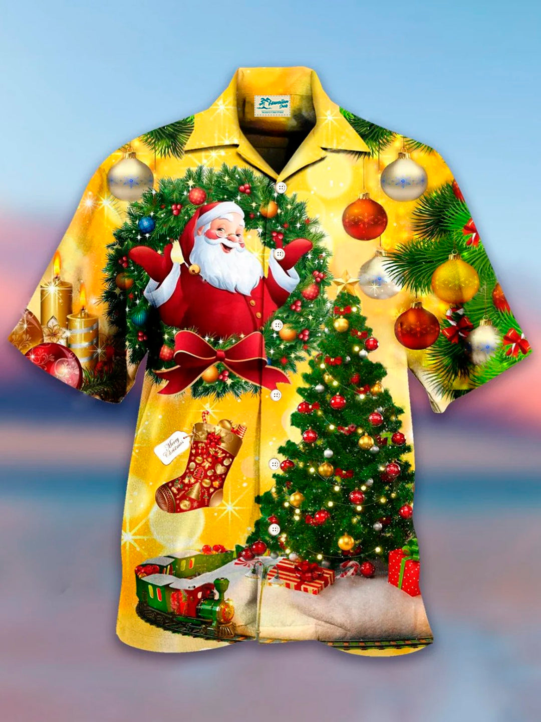 Camisa de manga corta con bolsillo y botones para hombre con estampado digital 3D navideño de Alohadaddy, talla grande y alta