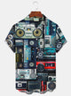 Camisa de manga corta con bolsillo y botones con estampado de altavoz de música retro para hombre de Alohadaddy