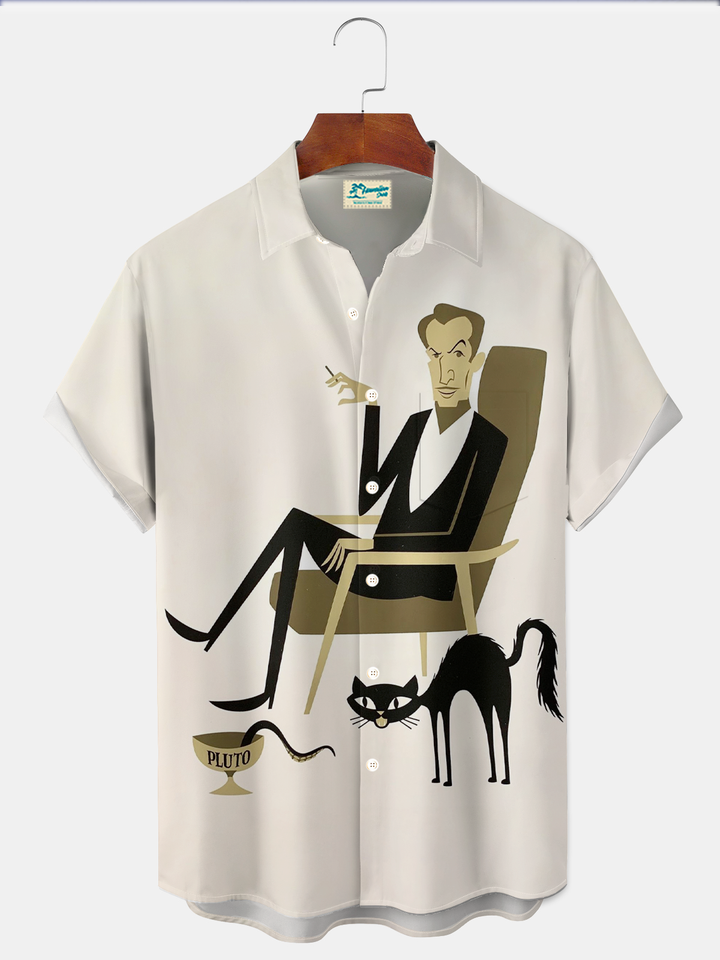 Alohadaddy® Retro 1950s Mid-century Atomic Age Geometric Man Cat Graphic Print Men&