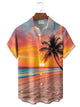 Alohadaddy® Hawaii Sunset Palm Tree Print Men's Button-Down Pocket Short-Sleeve Shirt Big & Tall