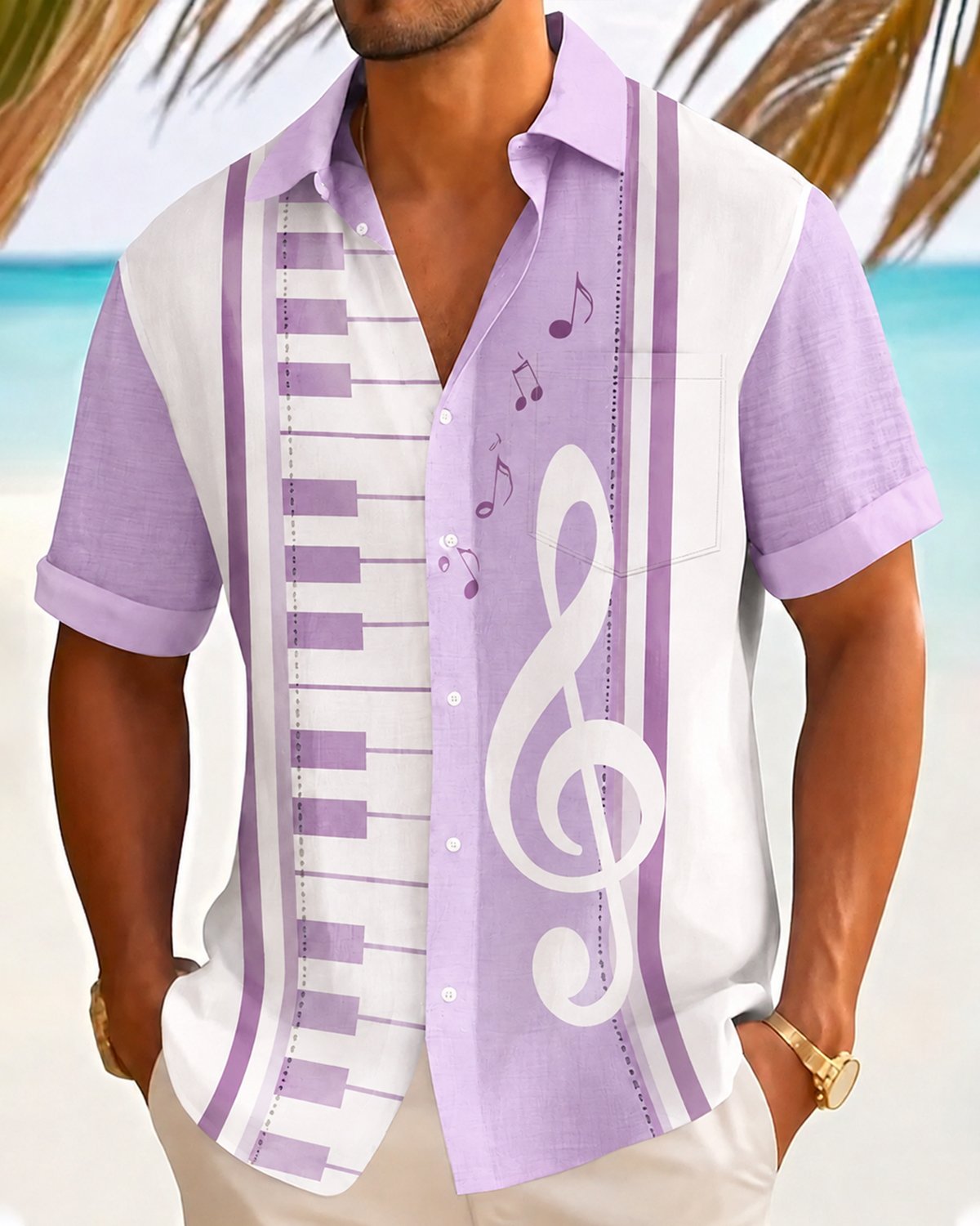 Alohadaddy® Men's Short-Sleeve Button-Down Shirt with Pocket Music Print