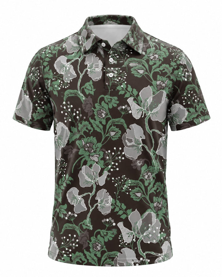 Men’s Basic Casual Flowering and plants Retro Print Button Down Polo Short-Sleeve Big &amp; Tall