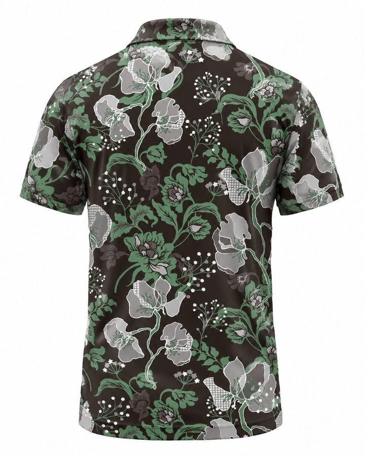 Men’s Basic Casual Flowering and plants Retro Print Button Down Polo Short-Sleeve Big &amp; Tall