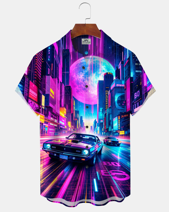 Alohadaddy® Retro Car City Night Scene Cyberpunk Print Men&