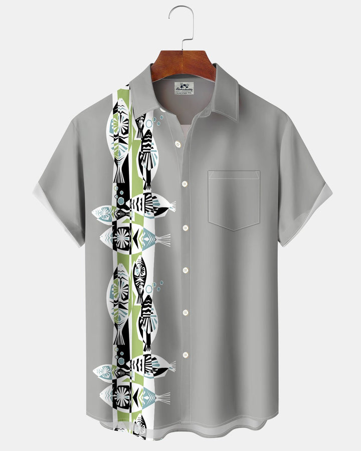 Alohadaddy® Casual Geometric Striped Fish Print Men&