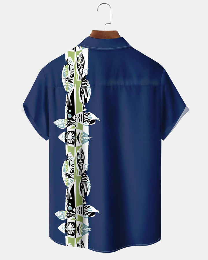 Alohadaddy® Casual Geometric Striped Fish Print Men&