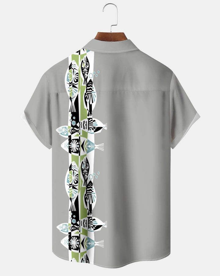 Alohadaddy® Casual Geometric Striped Fish Print Men&