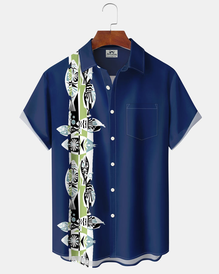 Alohadaddy® Casual Geometric Striped Fish Print Men&